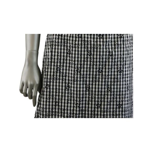 Vintage 1970s Black White Gingham Skirt with Black Flocked Flowers Medium - Picture 3 of 5